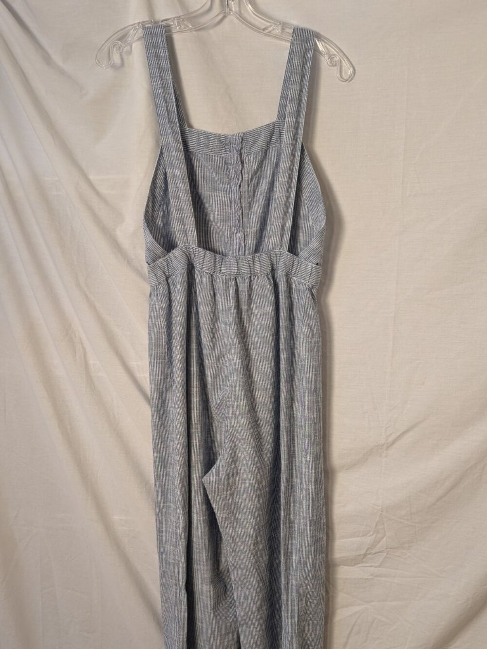 Japna L Blue & White Stripe Cotton Linen Look Wide Leg Jumpsuit Button Front - Picture 5 of 8